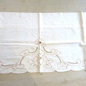 Vintage 90s Battenburg Lace Embroidered Curtain Valance 20" x 60" Beige Cotton